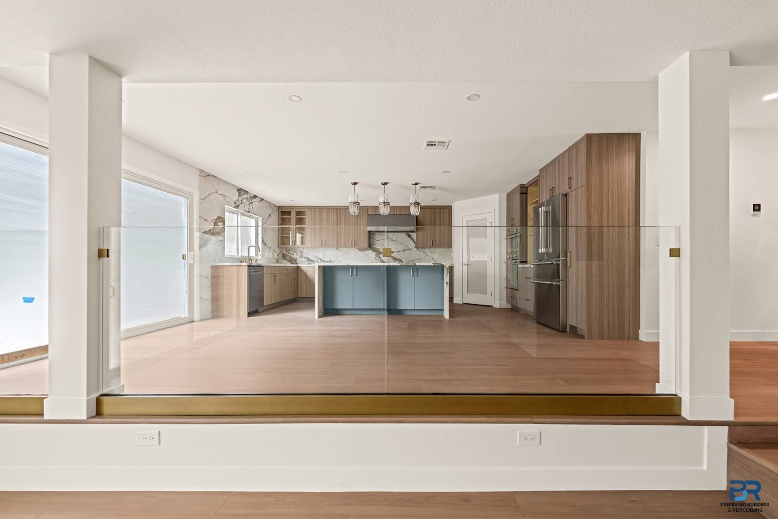 Open living area connected to the kitchen in a San Jose home addition and remodel